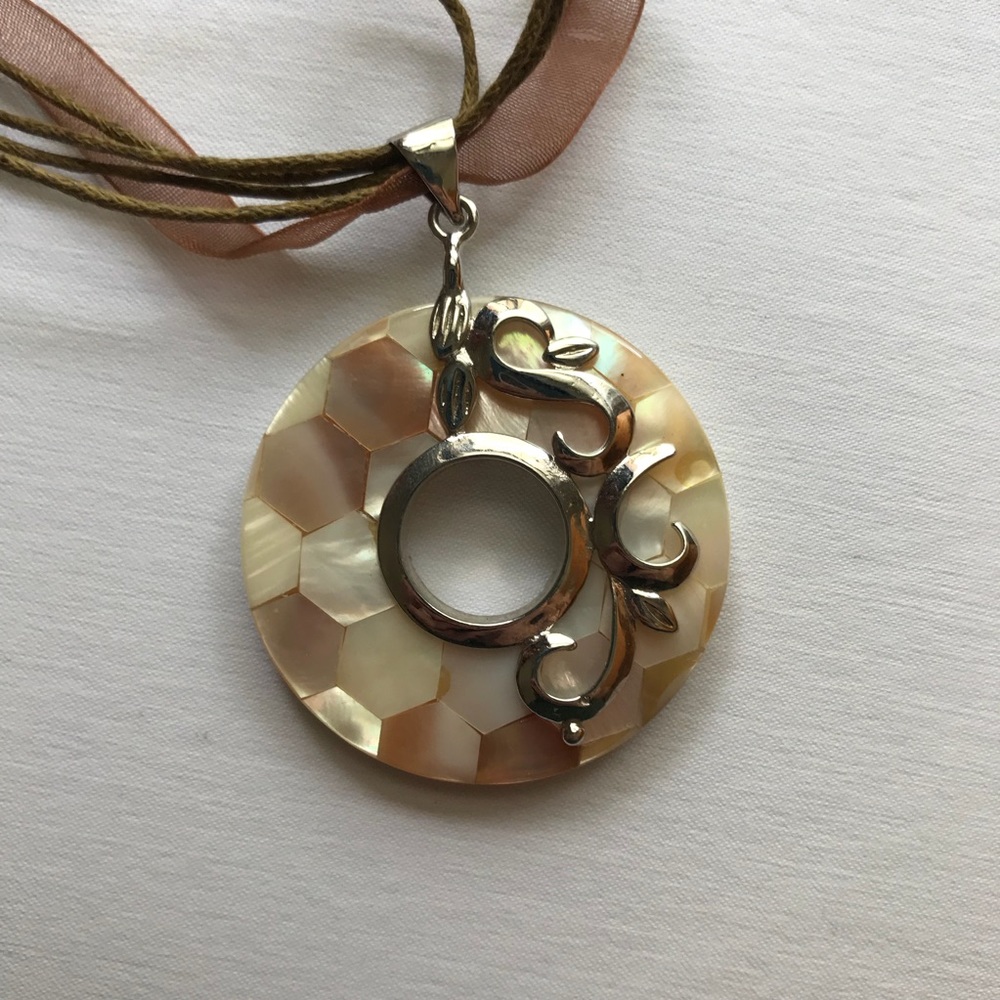 Brown Twine and Ribbon Necklace with Pendant